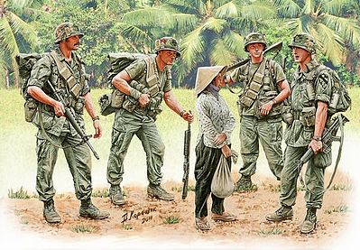 Master-Box US Soldiers Patrolling Vietnam (4 & Woman) Plastic Model Military Figure 1/35 #3599