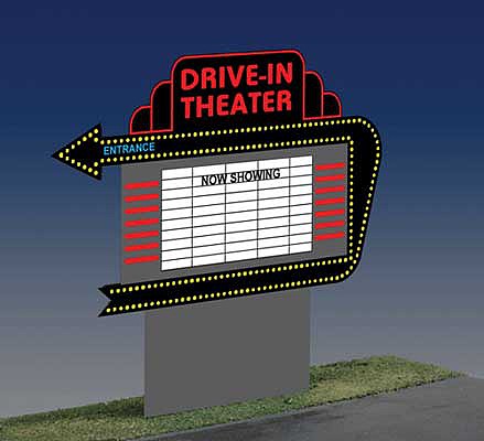 Micro-Structures Drive-In Double-Sided Neon Sign HO Scale Model Railroad Roadway Sign #1382