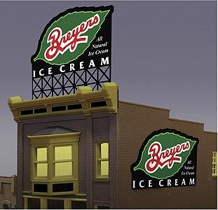 Micro-Structures Limited-Run Breyers Ice Animated Neon Billboard HO Scale Model Railroad Sign #2581