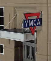 YMCA Small Double-Sided Logo Animated Neon Sign HO Scale Model Railroad Sign #3072