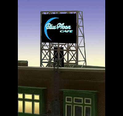 Micro-Structures Blue Moon Cafe Flashing Neon Rooftop Billboard N Scale Model Railroad Billboard Sign #338960