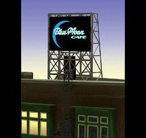 Blue Moon Cafe Flashing Neon Rooftop Billboard N Scale Model Railroad Billboard Sign #338960