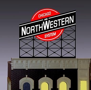 Micro-Structures Chicago & North Western Small Animated Neon Billboard HO Scale Model Railroad Sign #440202