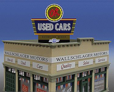 Micro-Structures OK Used Cars Animated Neon Billboard HO Scale Model Railroad Sign #5481