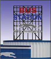 Micro-Structures Greyhound Bus Station Animated Neon Billboard O Scale Model Railroad Sign #5681