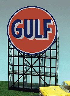 Micro-Structures Gulf Gasoline Animated Neon Billboard Kit HO Scale Model Railroad Sign  #6081