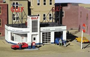 Micro-Structures Gulf Gas Station Kit HO Scale Model Railroad Building #879300
