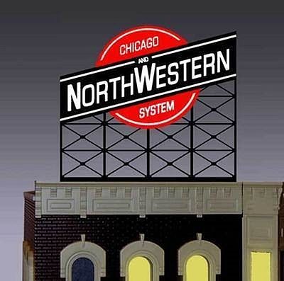 Micro-Structures Chicago & North Western Animated Neon Billboard HO Scale Model Railroad Sign #880201