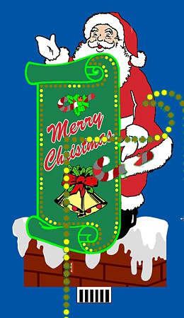 Micro-Structures Merry Christmas Santa Animated Neon Sign Large for HO and O Scales- 3-1/8 x 5-1/2  7.9 x 14cm
