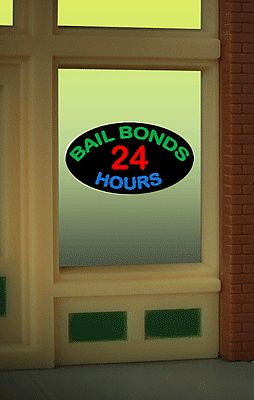 Micro-Structures Bail Bonds Flashing Neon Window Sign HO Scale Model Railroad Sign #8880