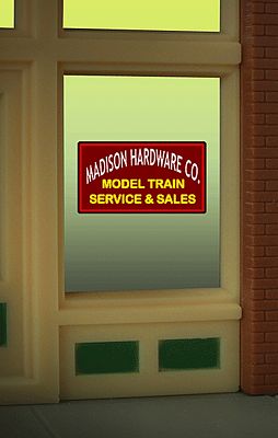 Micro-Structures Madison Hardware Flashing Neon Window Sign HO Scale Model Railroad Sign #8920