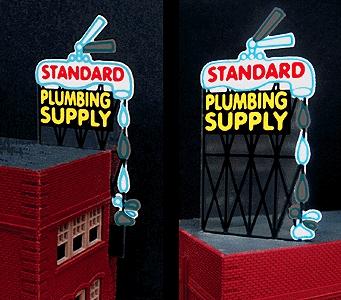 Micro-Structures Standard Plumbing Supply Animated Neon Billboard Kit Model Railroad Accessory #9181