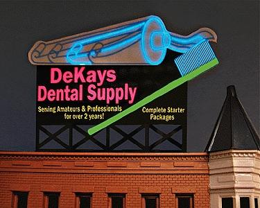 Micro-Structures DeKays Dental Supply Medium Animated Neon Billboard Kit Model Railroad Accessory #9882