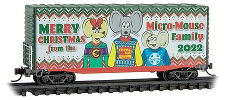 Micro-Trains Modified Pullman-Standard 40 Hy-Cube Boxcar - Ready to Run 2022 Micro-Mouse Christmas (white, green, red) - N-Scale
