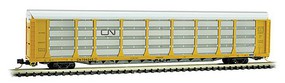 Micro-Trains 89' Tri-Level Enclosed Auto Rack Ready to Run Canadian National 704345 (yellow, silver, black Noodle Logo) N-Scale Micro-Trains 89' Tri-Level Enclosed Auto Rack Ready to Run Canadian National 704345 (yellow, silver, black Noodle Logo) N-Scale