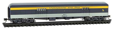 Micro-Trains Pullman Heavyweight 70 Baggage Car - Ready to Run Chesapeake & Ohio 307 (blue, gray, yellow) - N-Scale