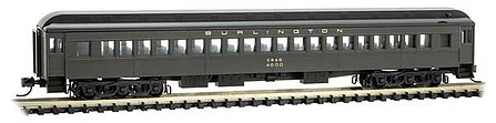 Micro-Trains 78 Heavyweight Single-Window Coach - Ready to Run Chicago, Burlington & Quincy 4500 (Pullman Green, black) - N-Scale