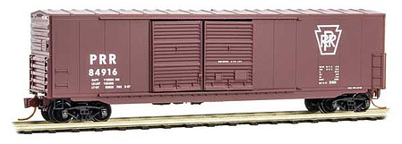Micro-Trains 50 Double-Door Boxcar, 8 Doors, No Roofwalk, Short Ladders - Ready to Run Pennsylvania Railroad 84916 (Tuscan, plain Keystone) - N-Scale