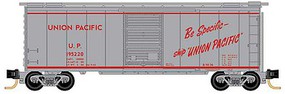 Micro-Trains 40' Single-Door Boxcar Ready to Run Union Pacific 195220 (Impact Car, gray, clear, red, Be Specific Slogan) N-Scale Micro-Trains 40' Single-Door Boxcar Ready to Run Union Pacific 195220 (Impact Car, gray, clear, red, Be Specific Slogan) N-Scale