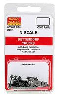 Micro-Trains Bettendorf Trucks With Couplers, Extended Bolster 1 Pair N Scale Model Train Truck #302024