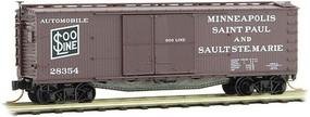 Micro-Trains 40' Double-Sheathed 1-1/2-Door Wood Boxcar, Vertical Brake Wheel Ready to Ru Soo Line 28354 (Boxcar Red, Auto Service, black Logo) N-Scale Micro-Trains 40' Double-Sheathed 1-1/2-Door Wood Boxcar, Vertical Brake Wheel Ready to Ru Soo Line 28354 (Boxcar Red, Auto Service, black Logo) N-Scale