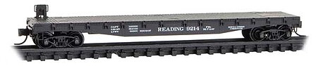 Micro-Trains 50 Fishbelly-Side Flatcar with Side-Mount Brake Wheel - Ready to Run Reading #9214 (black) - N-Scale