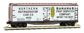 40' Double-Sheathed Wood Reefer with Vertical Brake Wheel - Ready to Run Northern Refrigerator Car Company 4000 (Banana Service, white, Boxcar Red) - N-Scale