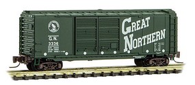 40' Double-Door Boxcar - Ready to Run Great Northern #3336 (1956 Experimental Scheme, green, white, Circus Series - Z-Scale