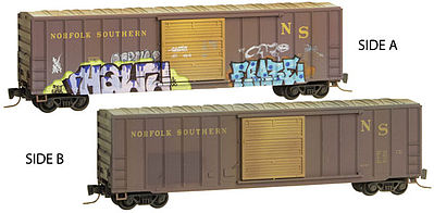 Micro-Trains 50 Boxcar weathered/grafitti Norfolk Southern (2) Z Scale Model Train Freight Car #51044140