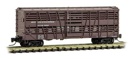 Micro-Trains 40 Despatch Stock Car - Ready to Run Swift Livestock Express 72243 (Boxcar Red) - Z-Scale