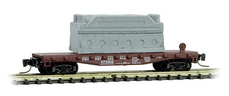 Micro-Trains 40 Steel Flatcar with Machinery Load - Ready to Run Pennsylvania Railroad 473152 (Tuscan) - Z-Scale