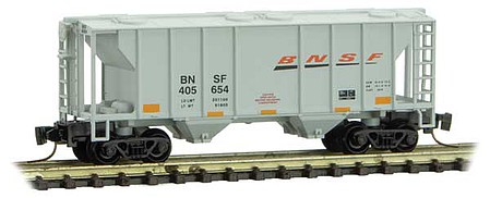 Micro-Trains PS-2 70-Ton 2-Bay Covered Hopper - Ready to Run BNSF Railway 405654 (gray, orange, black, Wedge Logo) - Z-Scale