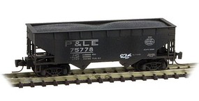 33' 2-Bay Offset-Side Open Hopper w/Load - Ready to Run Pittsburgh & Lake Erie #75778 (Weathered, black, NYC Logo, Graffiti) - Z-Scale