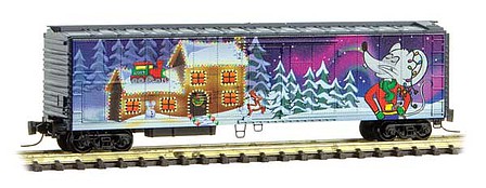 Micro-Trains 51 Riveted-Side Mechanical Reefer - Ready to Run 2018 Micro Mouse Christmas Car (purple, white, gray) - Z-Scale