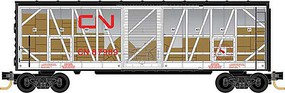 40' Single-Door Boxcar No Roofwalk - Ready to Run Canadian National 87989 (Impact Car Scheme, white, red, black, clear) - N-Scale