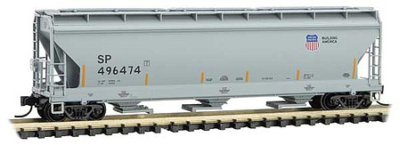 Micro-Trains ACF 3-Bay Center Flow Covered Hopper with Elongated Hatches - Ready to Run Union Pacific SP 496474 (gray, yellow conspicuity marks, Building America Lo - N-Scale