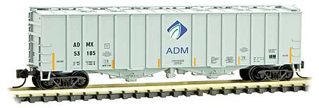 Micro-Trains 50 Airslide Covered Hopper - Ready to Run Archer-Daniels-Midland 53185 (gray, blue, green, 2000s Leaf Logo) - N-Scale