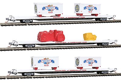 Micro-Trains Circus Flatcar Runner Pack w/Vehicle Loads - Ready to Run Ringling Bros. and Barnum & Bailey(R) (1970s Blue Train Scheme, white, blue) - N-Scale (3)