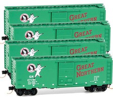 Micro-Trains 40' Boxcar Rnr Pk GN 4/ N-Scale (4) Micro-Trains 40' Boxcar Rnr Pk GN 4/ N-Scale (4)