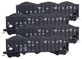 Micro-Trains 100-Ton 3-Bay Ribside Open Hopper w/Coal Load 4-Car Runner Pack Ready to Run Denver & Rio Grande Western #14657, 14722, 14986, 14990 (black) N-Scale Micro-Trains 100-Ton 3-Bay Ribside Open Hopper w/Coal Load 4-Car Runner Pack Ready to Run Denver & Rio Grande Western #14657, 14722, 14986, 14990 (black) N-Scale