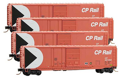 Micro-Trains 50 Plug & Sliding Door Boxcar No Roofwalk 4-Pack - Ready to Run Canadian Pacific #201092, 201096, 201100, 201108 (red, white, Multimark Logo - N-Scale