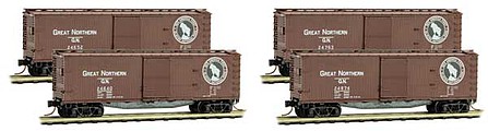 Micro-Trains 40 Double-Sheathed Single-Door Wood Boxcar - Ready to Run Great Northern 24640, 24652, 24763, 24874 (Boxcar Red, America First Rocky L - N-Scale