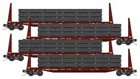 Micro-Trains 61' 8'' Bulkhead Flatcar with Pipe Load 4-Pack Ready to Run BNSF Railway 545258, 545262, 545346, 545349 (Boxcar Red, conspicuity marks) N-Scale Micro-Trains 61' 8'' Bulkhead Flatcar with Pipe Load 4-Pack Ready to Run BNSF Railway 545258, 545262, 545346, 545349 (Boxcar Red, conspicuity marks) N-Scale