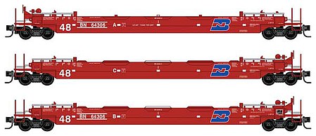 Micro-Trains 70Õ Husky Stack Well Car 3-Pack - Ready to Run Burlington Northern 64306A, 64306C, 64036B (red, blue, white) - N-Scale