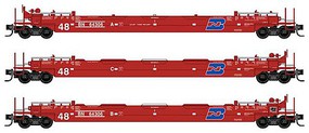 Micro-Trains 70 Husky Stack Well Car 3-Pack Ready to Run Burlington Northern 64306A, 64306C, 64036B (red, blue, white) N-Scale