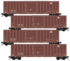 Micro-Trains 50' Rib-Side Single-Door Boxcar No Roofwalk 4-Pack Ready to Run BNSF Railway #727864, 727887, 727915, 727921 (Boxcar Red) N-Scale