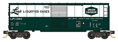 Micro-Trains 40 Single-Door Boxcar w/Internal Tank 4-Car Runner Pack - Ready to Run Linde Liquified Gases #2023, 2038, 2047, 2014 (green white, 1 Each of 4 Sche - N-Scale