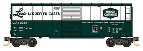 40' Single-Door Boxcar w/Internal Tank 4-Car Runner Pack - Ready to Run Linde Liquified Gases #2023, 2038, 2047, 2014 (green white, 1 Each of 4 Sche - N-Scale