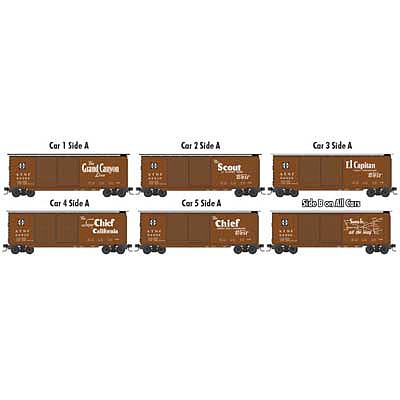 Micro-Trains 40 Double-Door Boxcar 5-Pack - Ready to Run Santa Fe (Boxcar Red, 5 Streamliner Slogans, Straight Map on Reverse) - N-Scale