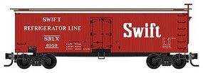 Micro-Trains 36' Wood-Sheathed Ice Reefer 16-Pack Ready to Run Swift (Clean, Unweathered, red, white) N-Scale Micro-Trains 36' Wood-Sheathed Ice Reefer 16-Pack Ready to Run Swift (Clean, Unweathered, red, white) N-Scale
